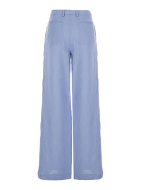 Leplain Women Light-Blue Linen Trousers With Wide Leg Woman