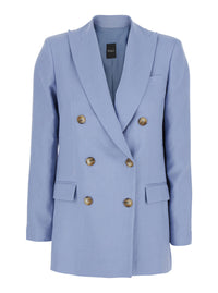 Leplain Women Blue Double-Breasted Jacket With Notched Revers In Linen For Women