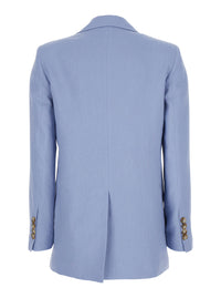 Leplain Women Blue Double-Breasted Jacket With Notched Revers In Linen For Women