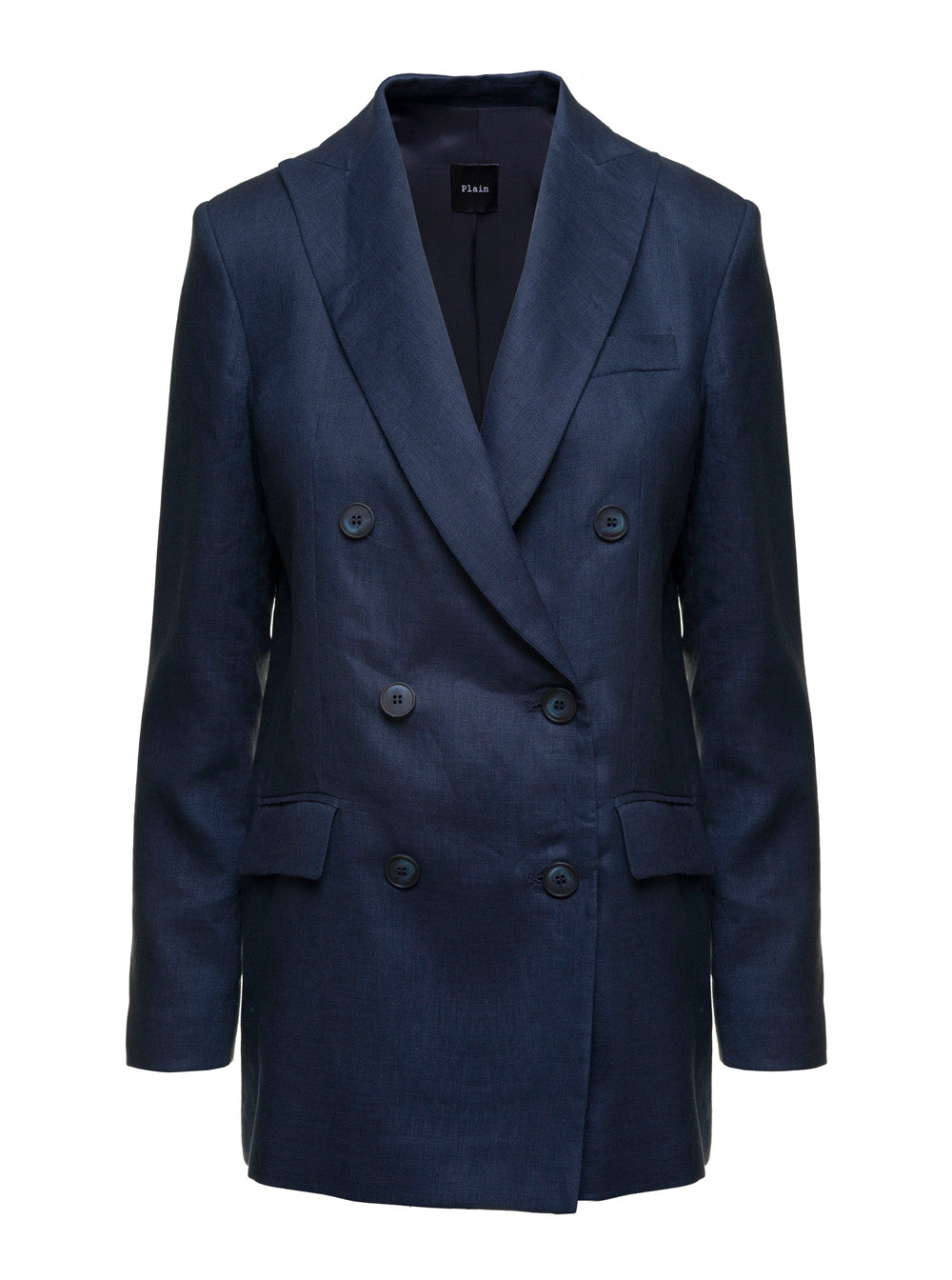 Leplain Women Blue Double-Breasted Blazer In Linen Women