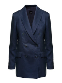 Leplain Women Blue Double-Breasted Blazer In Linen Women