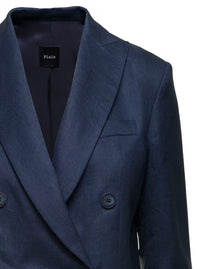 Leplain Women Blue Double-Breasted Blazer In Linen Women