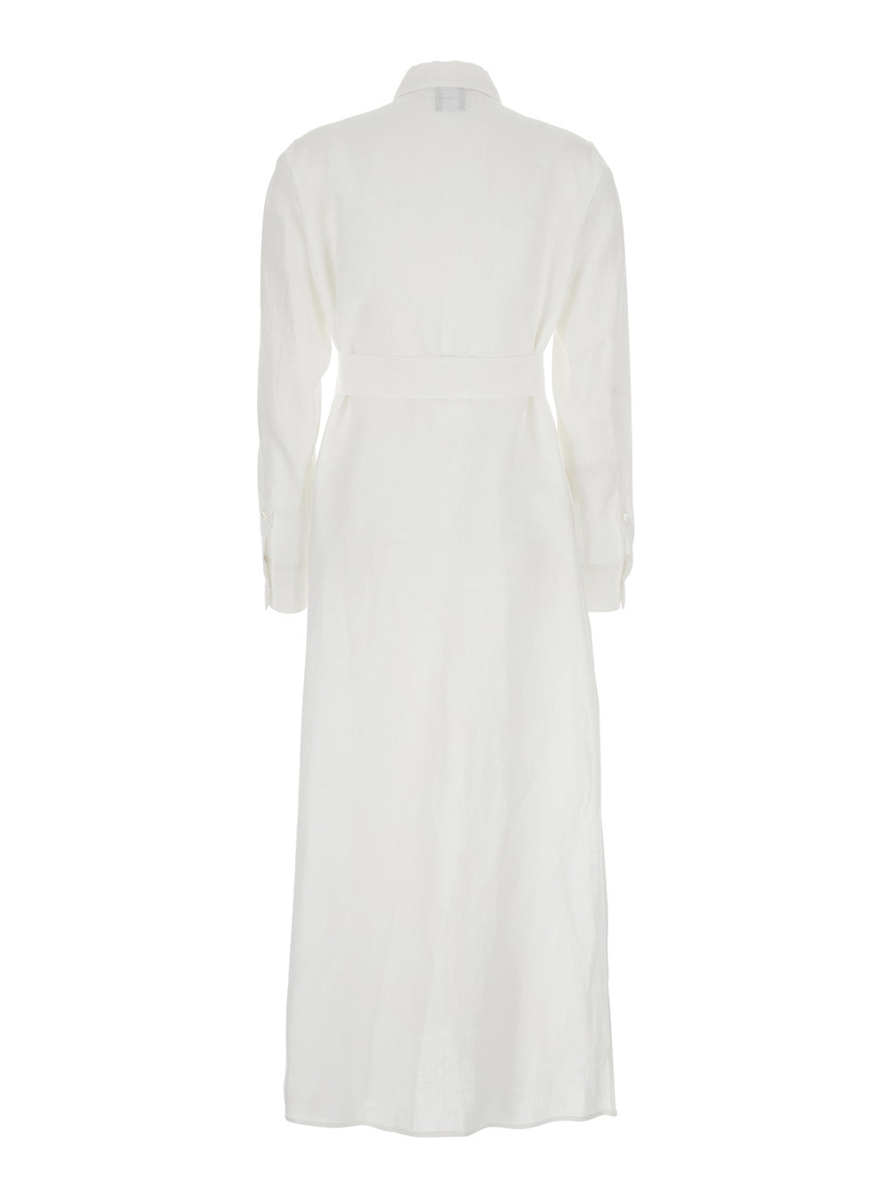 Leplain Women Dress With Classic Collar And Adjustable Belt In White Linen For Women