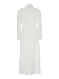 Leplain Women Dress With Classic Collar And Adjustable Belt In White Linen For Women