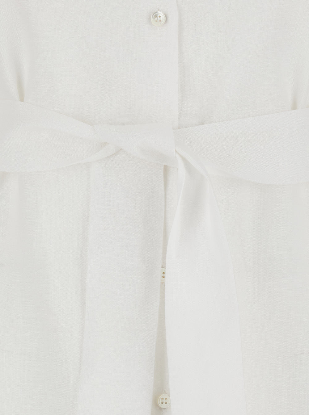 Leplain Women Dress With Classic Collar And Adjustable Belt In White Linen For Women