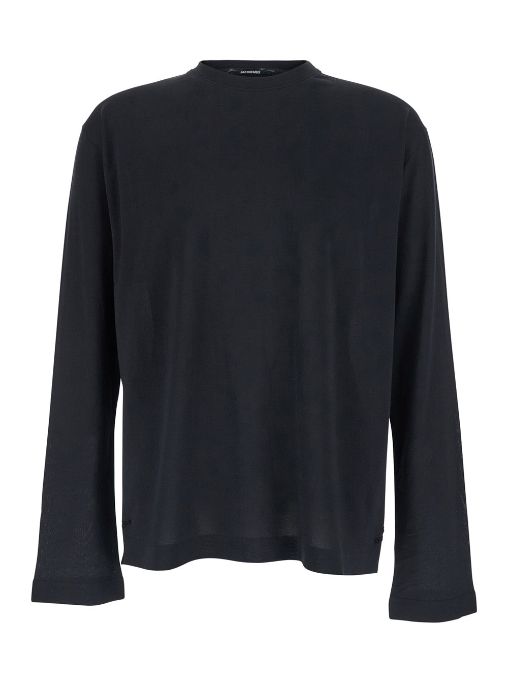 Jacquemus Men 'Le T-Shirt Rond Carre' Black Crew Neck T-Shirt With Long Sleeves In Tech Fabric For Men