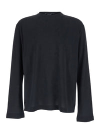Jacquemus Men 'Le T-Shirt Rond Carre' Black Crew Neck T-Shirt With Long Sleeves In Tech Fabric For Men