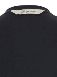 Jacquemus Men 'Le T-Shirt Rond Carre' Black Crew Neck T-Shirt With Long Sleeves In Tech Fabric For Men