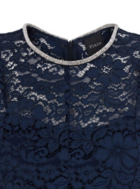 Leplain Women Blue Long Dress With All-Over Lace Detail In Cotton Blend Woman