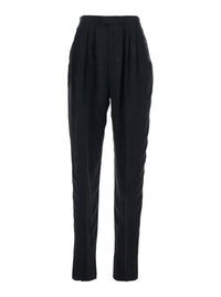 Saint Laurent Women Black High-Waisted Straight Leg Pants In Silk For Women