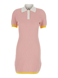 Fendi Women Pink Dress With Classic Collar In Cotton And Silk Blend For Women