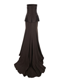 SOLACE LONDON Solace London Women 'Alia' Brown Long Dress With Straight Neckline And Flared Design In Tech Fabric Women