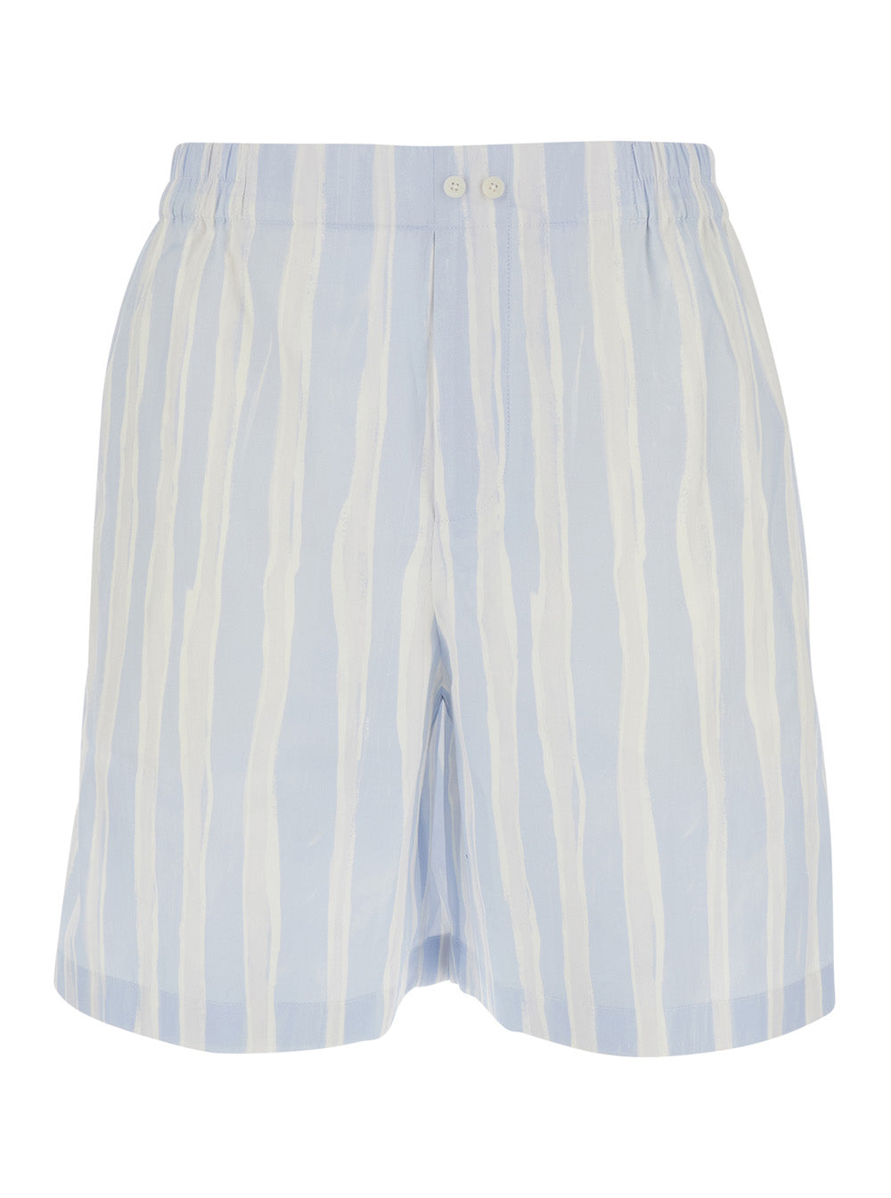 Jacquemus Men 'Le Short Calecon' Light Blue Shorts With Elasticated Waist At The Back And All-Over Striped Motif In Cotton For Men