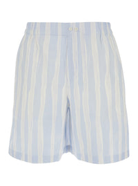 Jacquemus Men 'Le Short Calecon' Light Blue Shorts With Elasticated Waist At The Back And All-Over Striped Motif In Cotton For Men