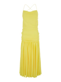 Jacquemus Women Yellow Dress With Straight Neckline And Gathered Waist In Tech Fabric For Women