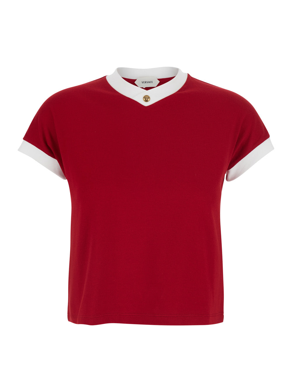 Versace Women Tshirt - Red - Logo Print T-Shirt On The Front - Cotton - Men