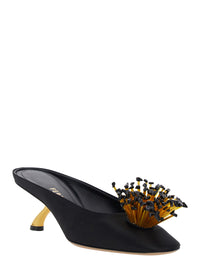 Ferragamo Women Black Sandals With Low Heel And Crystal Embellishment On The Front In Fabric Woman