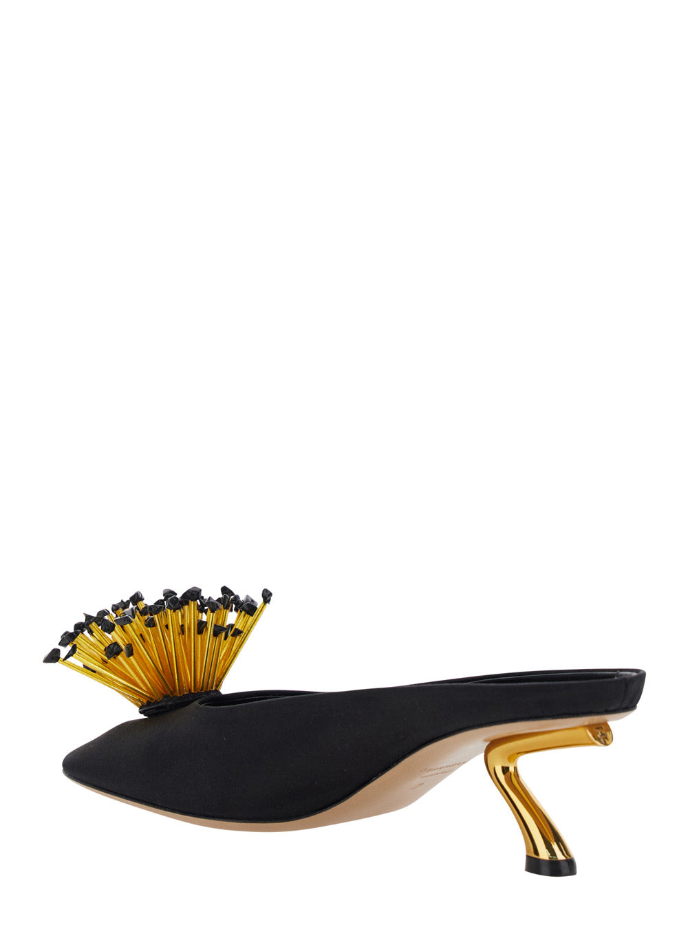 Ferragamo Women Black Sandals With Low Heel And Crystal Embellishment On The Front In Fabric Woman