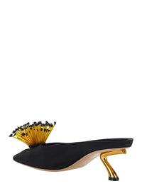 Ferragamo Women Black Sandals With Low Heel And Crystal Embellishment On The Front In Fabric Woman
