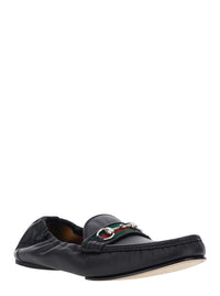 GUCCI Gucci Men Black Loafers With Rounded Toe And Horsebit Detail On Front In Leather For Men