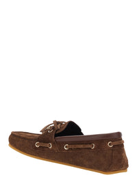 Gucci Women Brown Loafers With Gg Plate On The Front In Gg Suede For Women