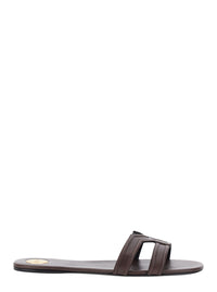 Saint Laurent Women Brown Mabrouka Sandals With Rounded Toe And Thick Double Strap In Leather For Women