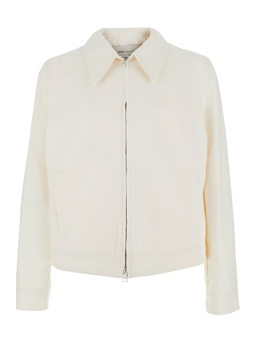Ami Paris Men White Jacket With Classic Collar And Tone-On-Tone Adc Embroidery On The Front In Fabric For Men