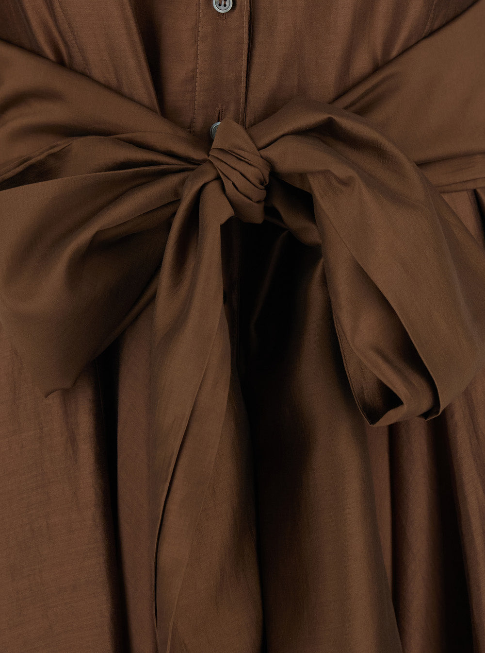Leplain Women Brown Long Dress With Adjustable Waist Belt And Cuban Collar In Fabric Woman