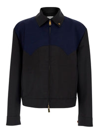 Versace Men Brown Jacket With Classic Collar And Zip Closure On The Front In Leather For Men