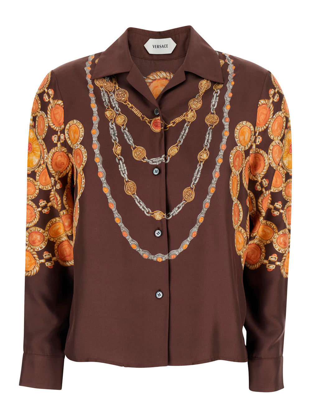 Versace Women Shirt 'Printed Shirt Look 62' Brown With Printed Silk Motif For Women