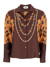 Versace Women Shirt 'Printed Shirt Look 62' Brown With Printed Silk Motif For Women