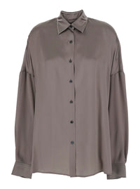 Dries Van Noten Women Casia Gray Shirt With Classic Collar And Long Sleeves In Cotton For Women