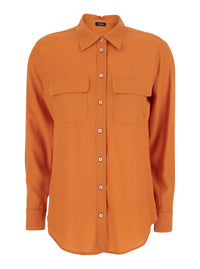 Leplain Women Orange Shirt With Applied Pockets On The Front In Silk Blend Woman