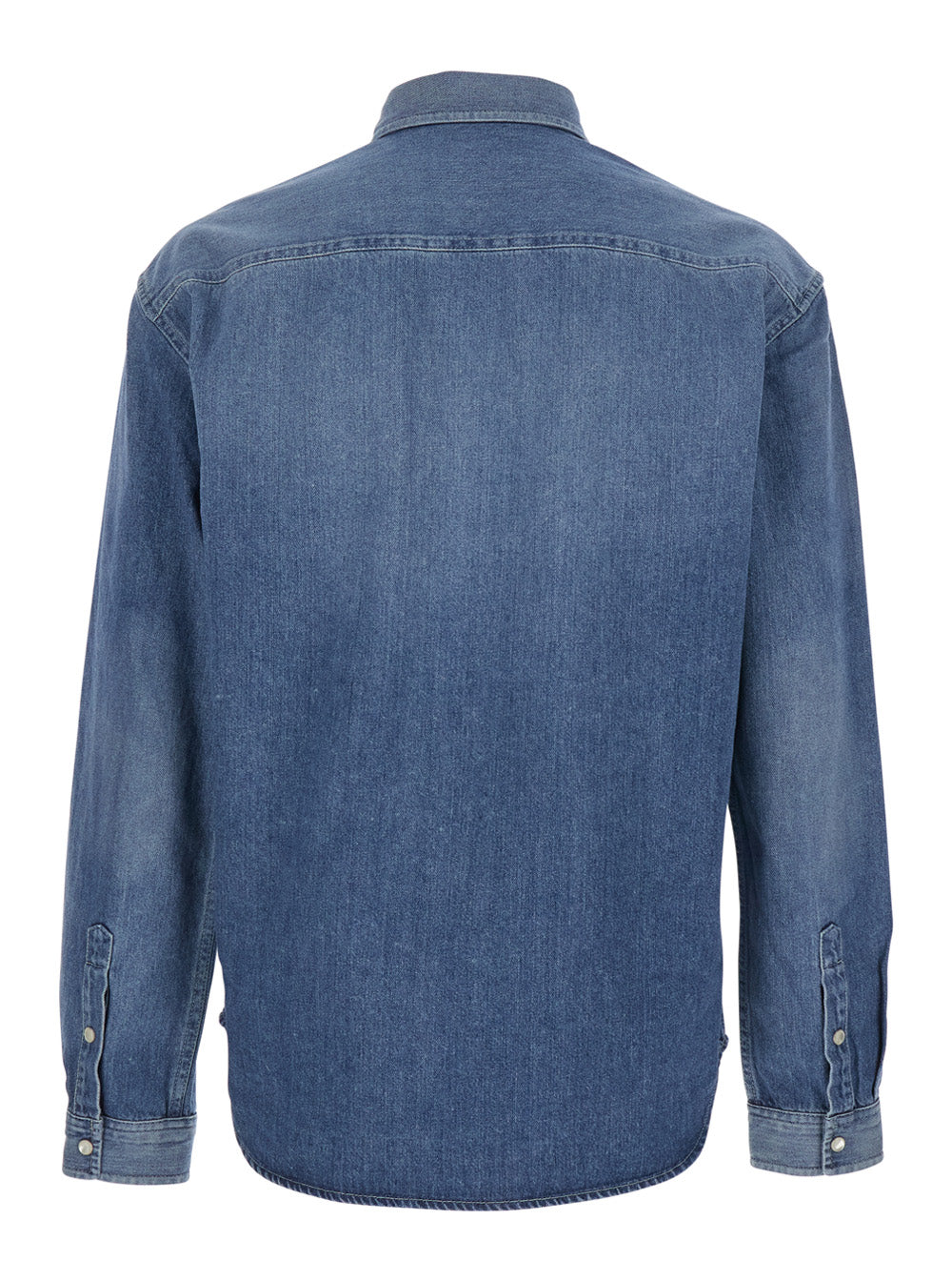 Saint Laurent Men Blue Denim Long Sleeve Shirt With Front Logo For Men