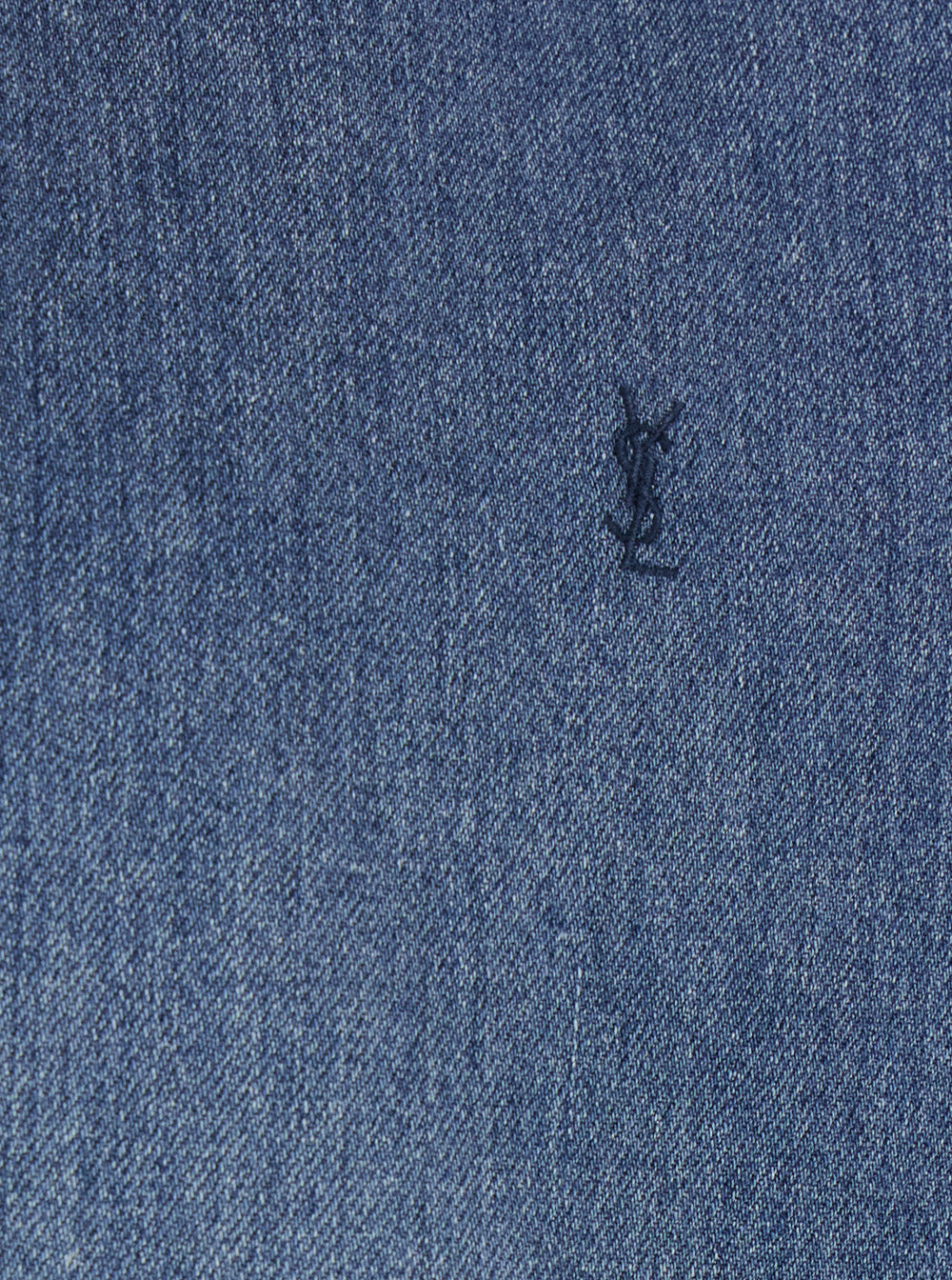 Saint Laurent Men Blue Denim Long Sleeve Shirt With Front Logo For Men