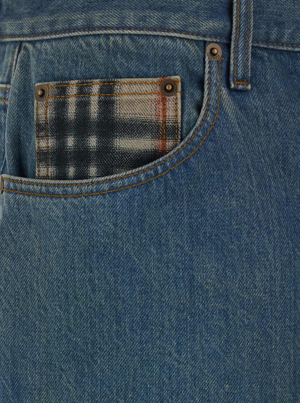 Burberry Men 'Dexter' Blue Jeans With Stonewash Effect And Check Motif Hem In Denim For Men