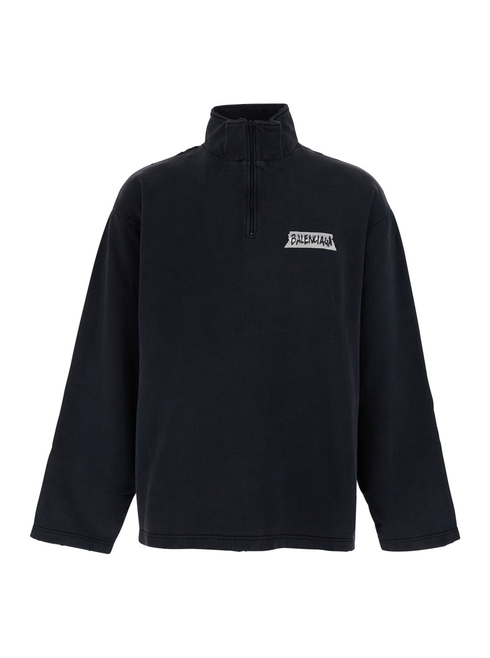 Balenciaga Men Black Half-Zip Sweatshirt With Logo On The Front In Cotton For Men