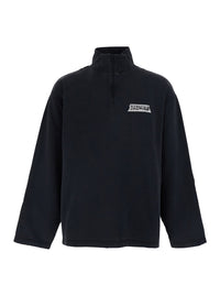 Balenciaga Men Black Half-Zip Sweatshirt With Logo On The Front In Cotton For Men