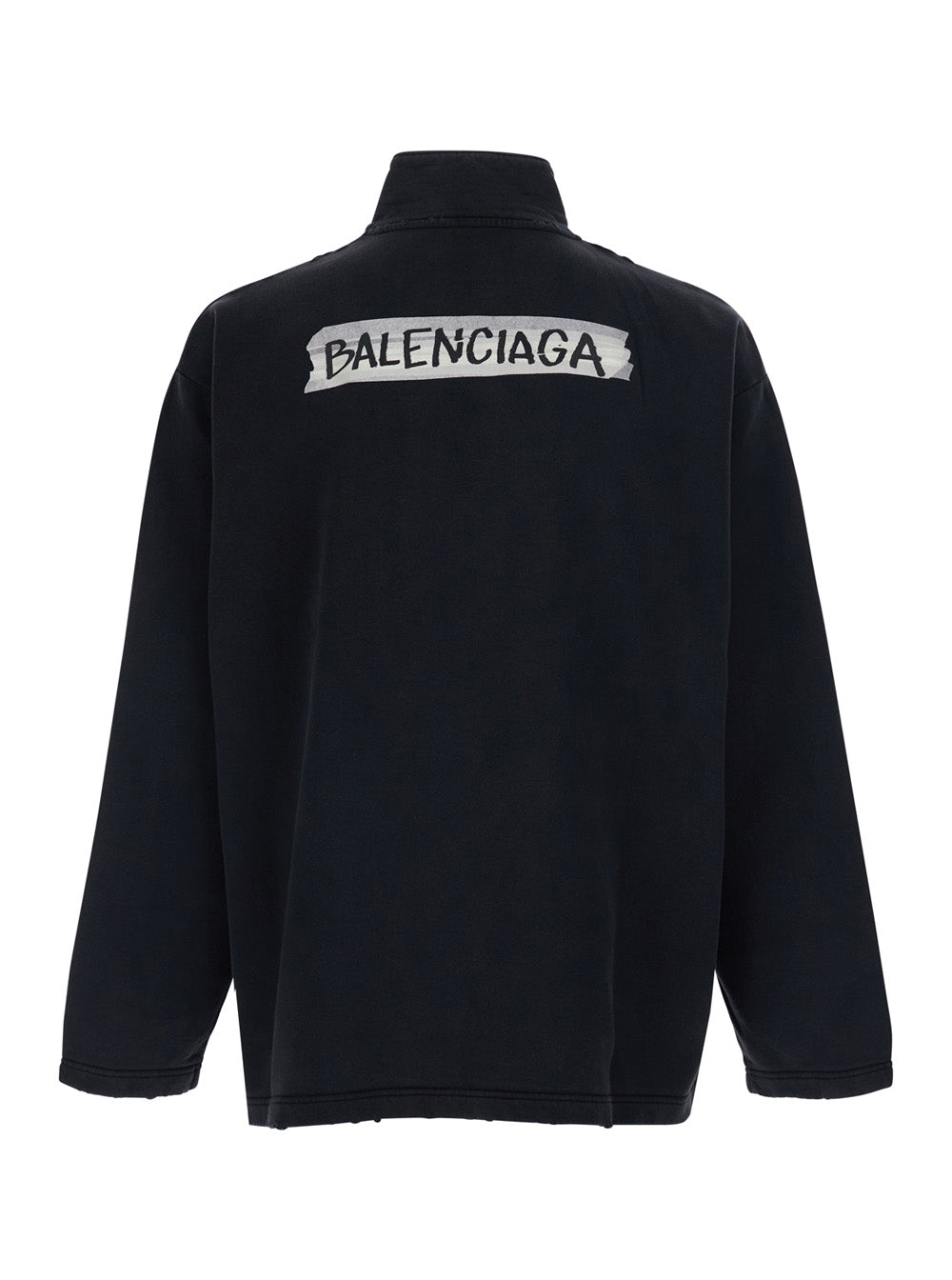 Balenciaga Men Black Half-Zip Sweatshirt With Logo On The Front In Cotton For Men