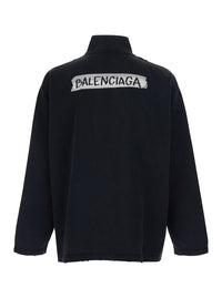 Balenciaga Men Black Half-Zip Sweatshirt With Logo On The Front In Cotton For Men