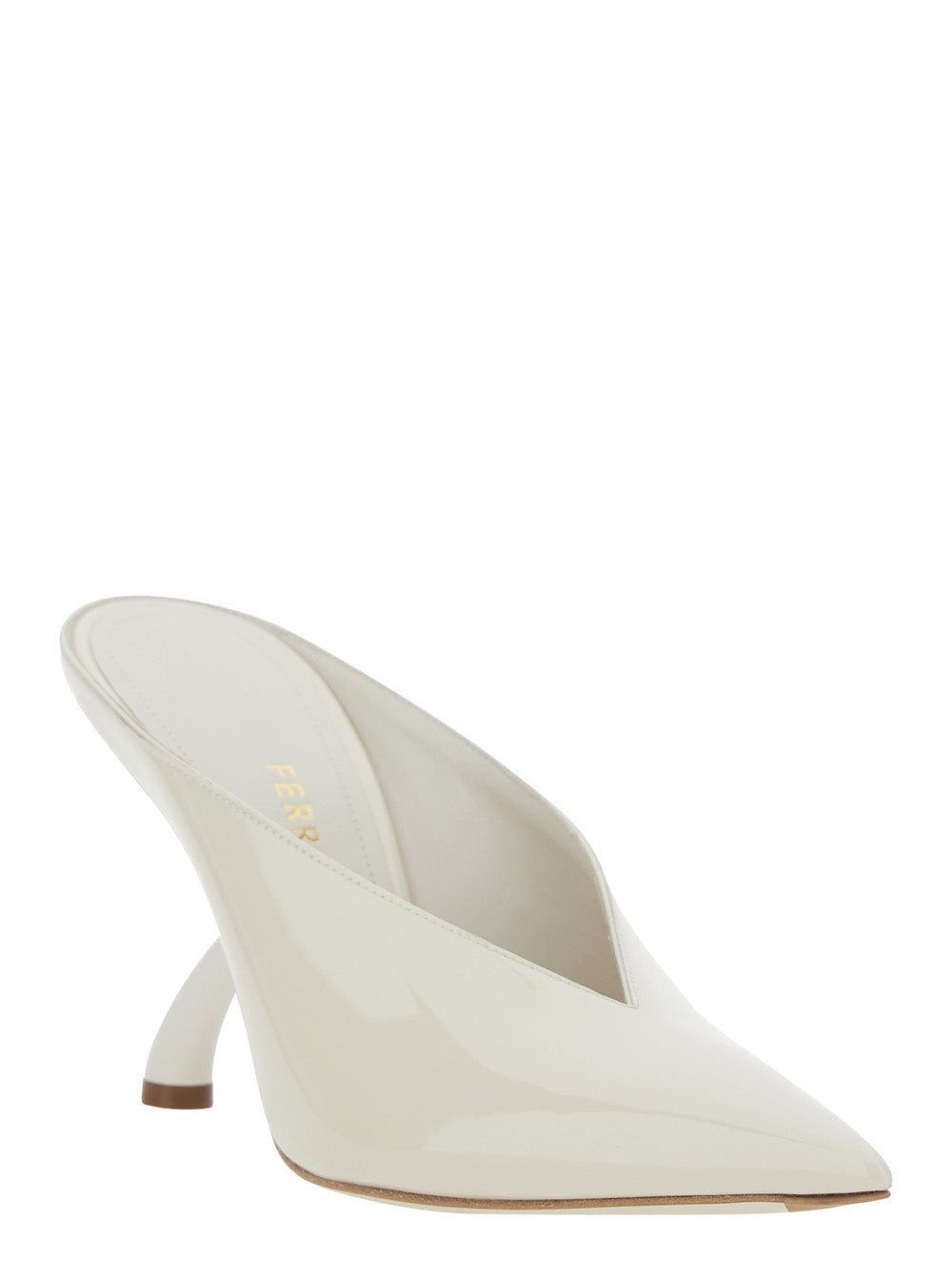 Ferragamo Women White Mules With Sculptural Heel And V-Neck In Leather For Women