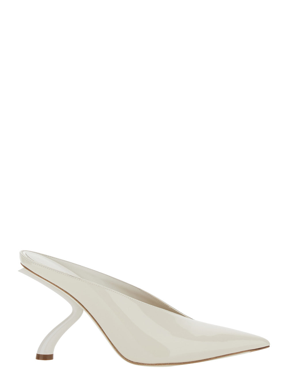 Ferragamo Women White Mules With Sculptural Heel And V-Neck In Leather For Women