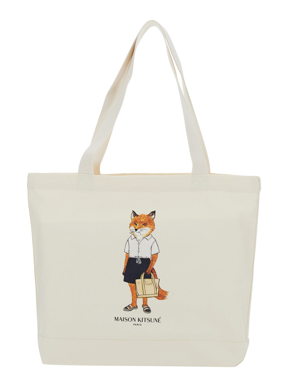 MAISON KITSUNE Maison Kitsune Men White Tote Bag With Large Fox Embroidery On The Front In Cotton For Men