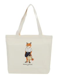 MAISON KITSUNE Maison Kitsune Men White Tote Bag With Large Fox Embroidery On The Front In Cotton For Men