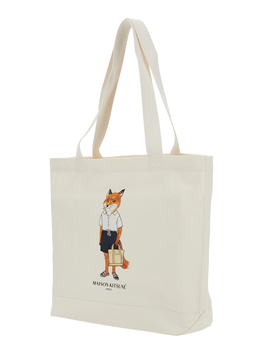 MAISON KITSUNE Maison Kitsune Men White Tote Bag With Large Fox Embroidery On The Front In Cotton For Men