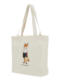 MAISON KITSUNE Maison Kitsune Men White Tote Bag With Large Fox Embroidery On The Front In Cotton For Men