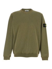 Stone Island Men Green Crewneck Sweatshirt With Dropped Shoulders And Logo Patch On Sleeve In Cotton For Men