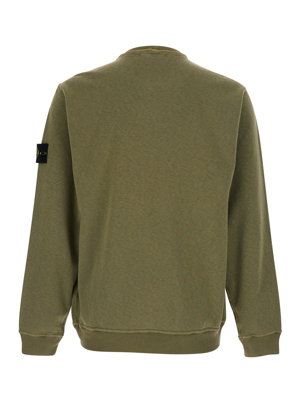 Stone Island Men Green Crewneck Sweatshirt With Dropped Shoulders And Logo Patch On Sleeve In Cotton For Men