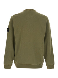 Stone Island Men Green Crewneck Sweatshirt With Dropped Shoulders And Logo Patch On Sleeve In Cotton For Men