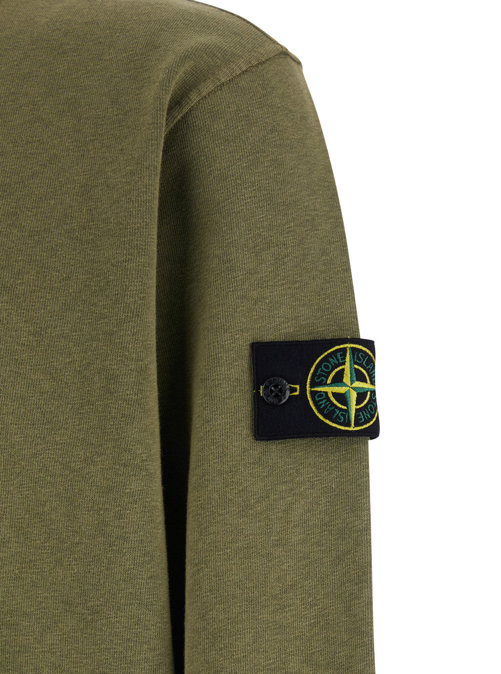 Stone Island Men Green Crewneck Sweatshirt With Dropped Shoulders And Logo Patch On Sleeve In Cotton For Men